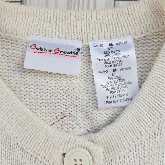 Winter Wonderland Vintage Embroidered Knit Cardigan in Cream and Red Size Med - Picture 12 of 12